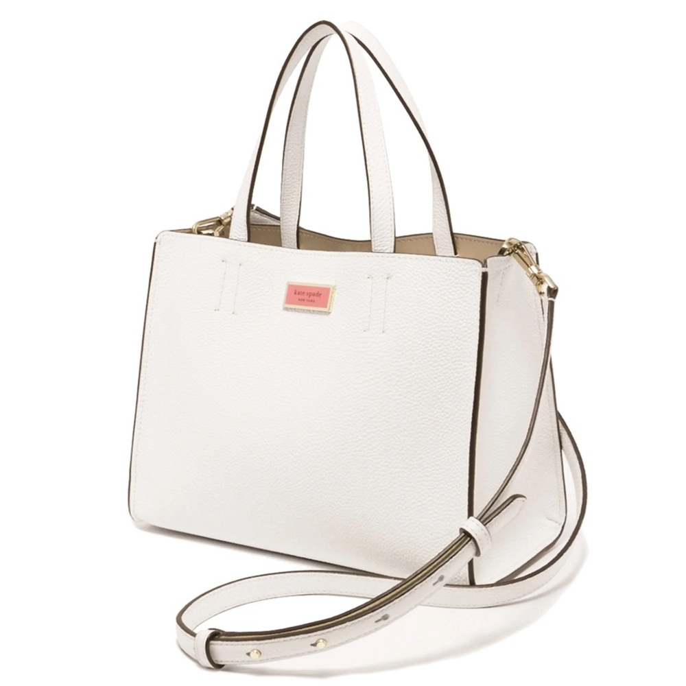 Kate Spade Sam Medium Satchel White with Pink Emblem